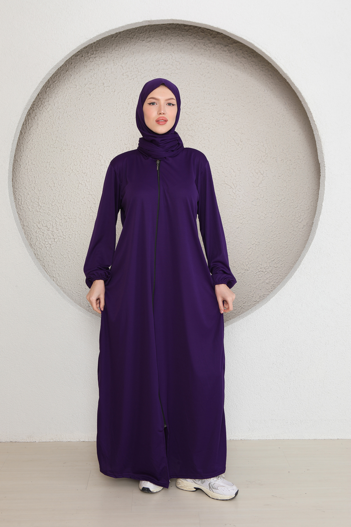Fermuarlı Şallı Kadın Namaz Elbisesi