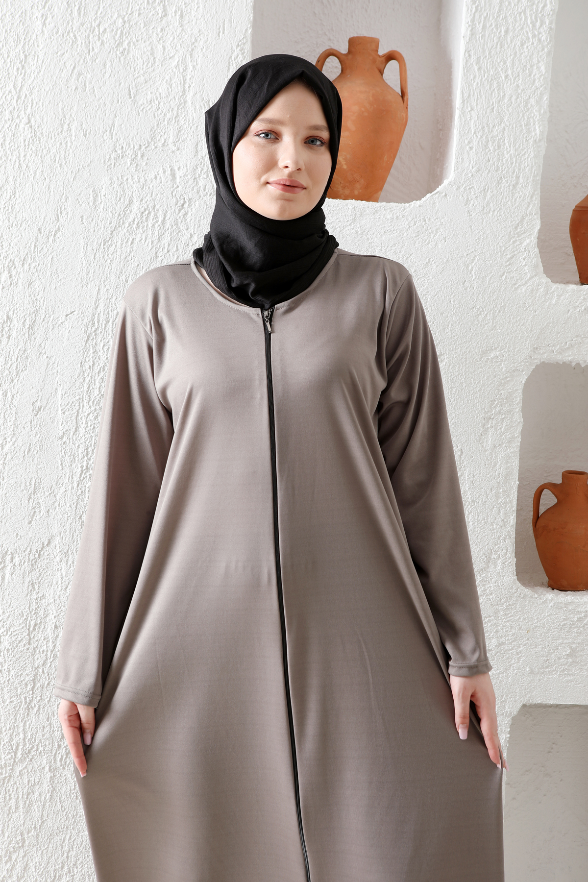 Fermuarlı Kadın Namaz Elbisesi Gri