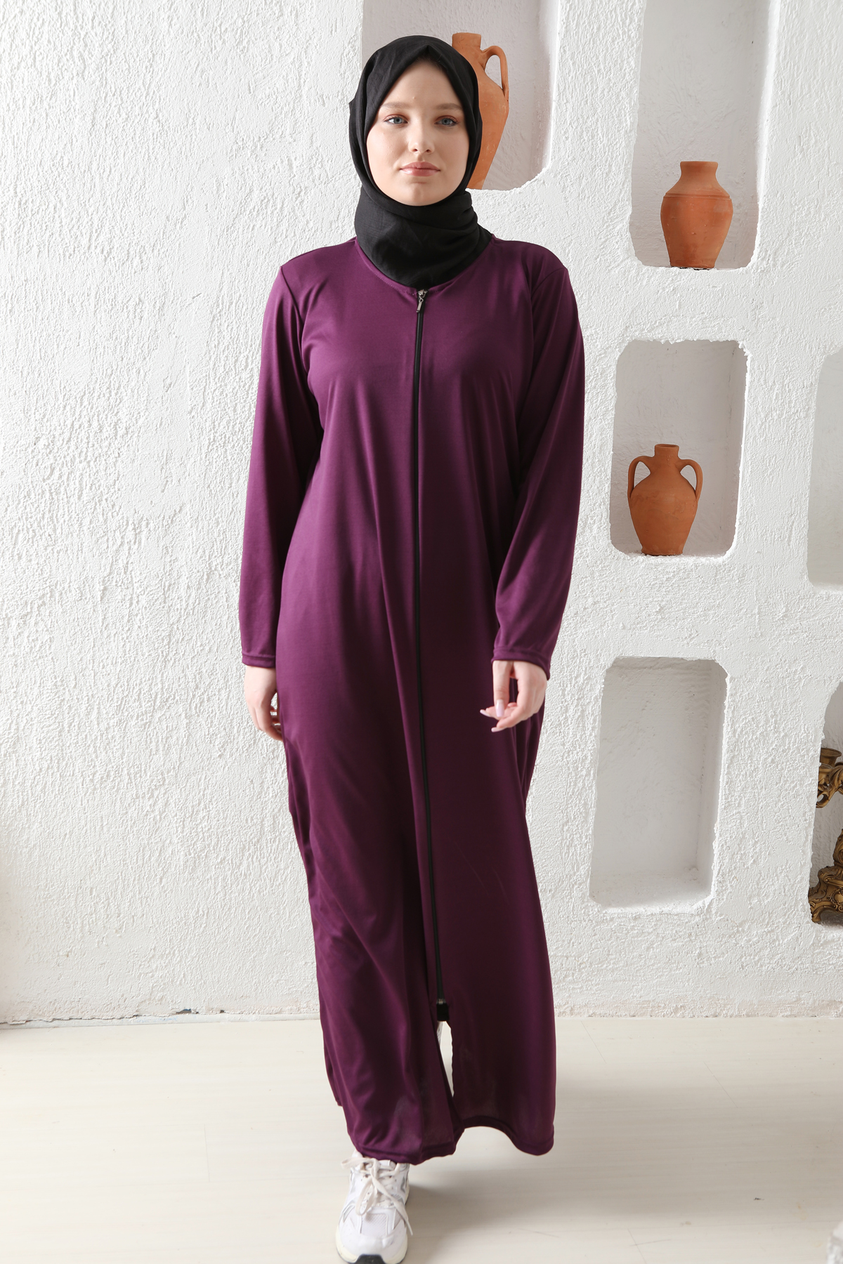 Fermuarlı Kadın Namaz Elbisesi Mor