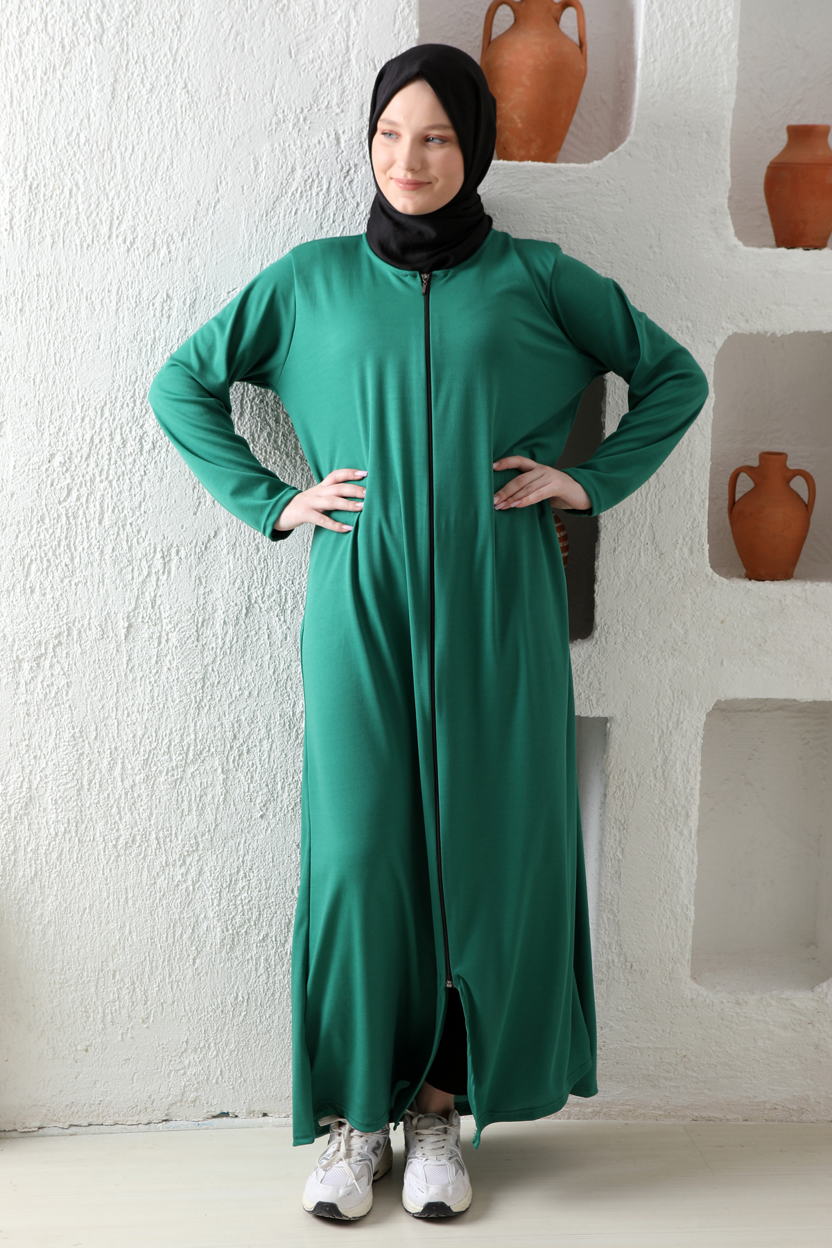 Fermuarlı Kadın Namaz Elbisesi Yeşil