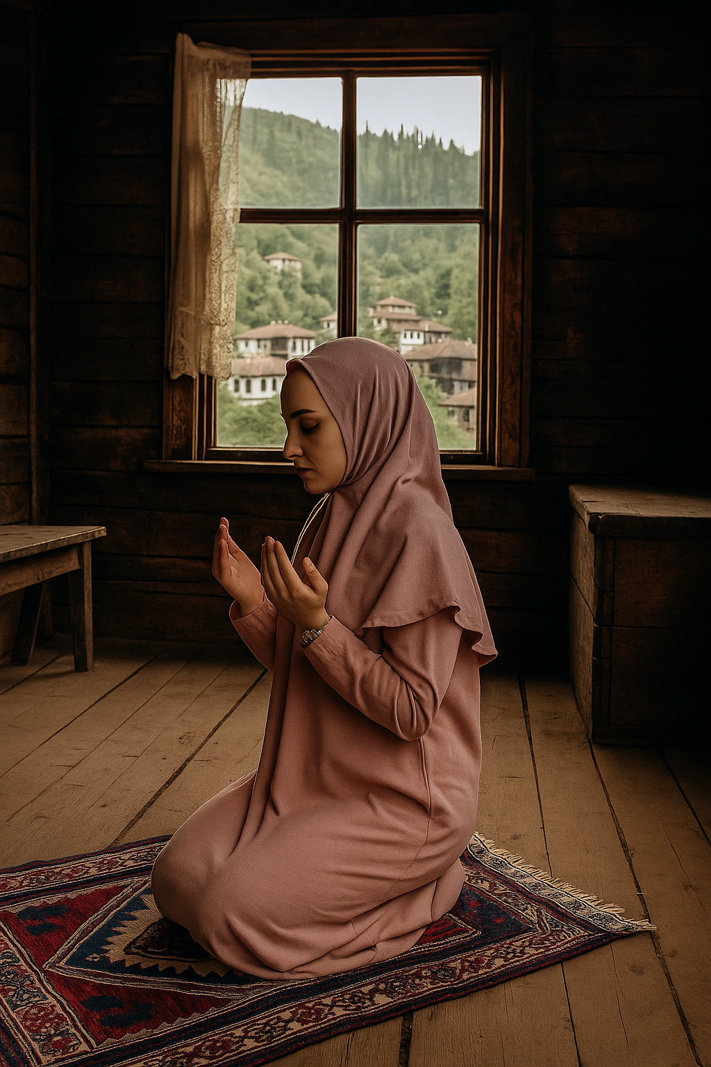 Tek parça başörtülü namaz elbisesi pembe