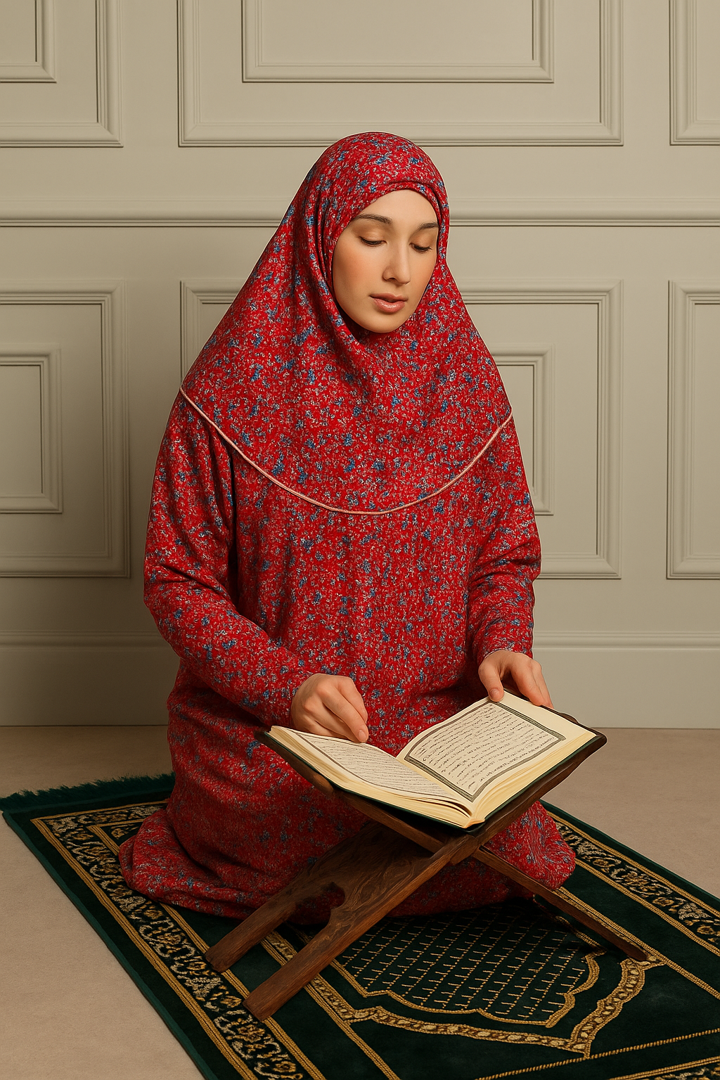 Tek parça başörtülü namaz elbisesi kırmızı