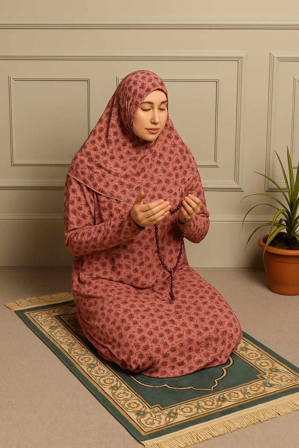 Tek parça başörtülü namaz elbisesi PEMBE