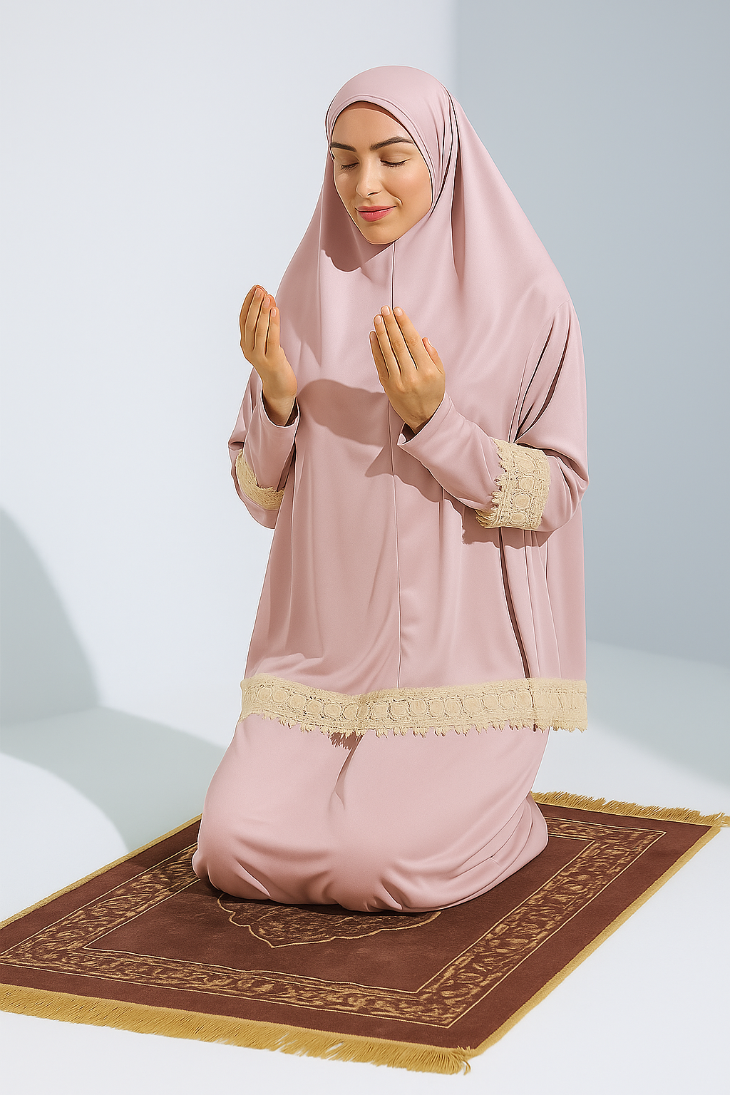 İki Parça Etekli Kadın Namaz Elbisesi PEMBE