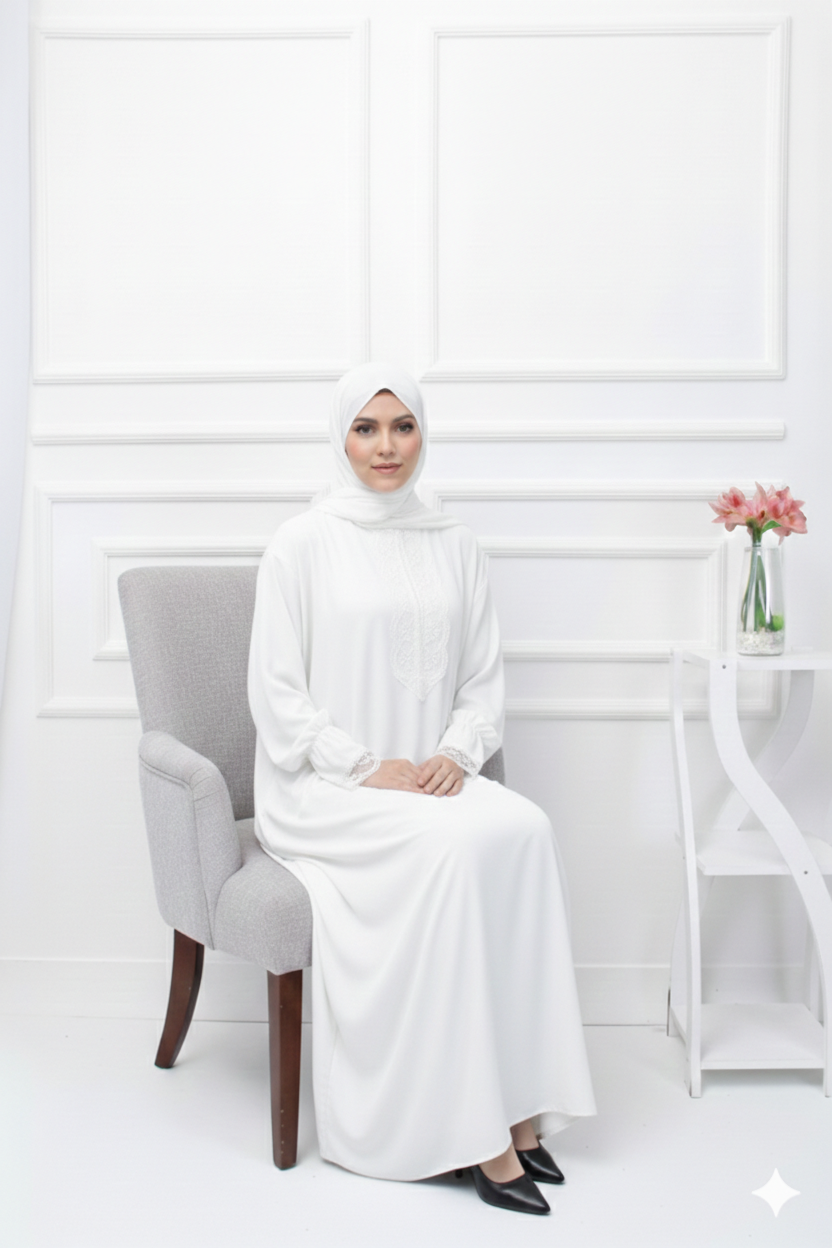 Kendinden Şallı Düz Renk Kadın Namaz Elbisesi