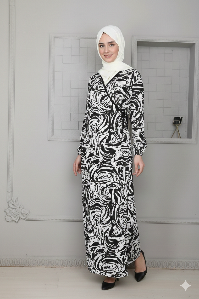 Yandan bağcıklı kruvaze namaz elbisesi 