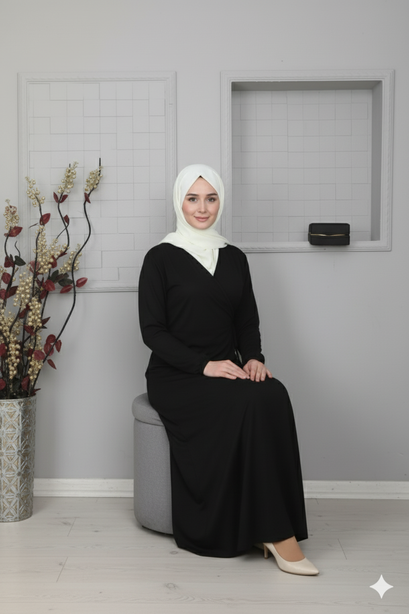 Yandan bağcıklı kruvaze namaz elbisesi 