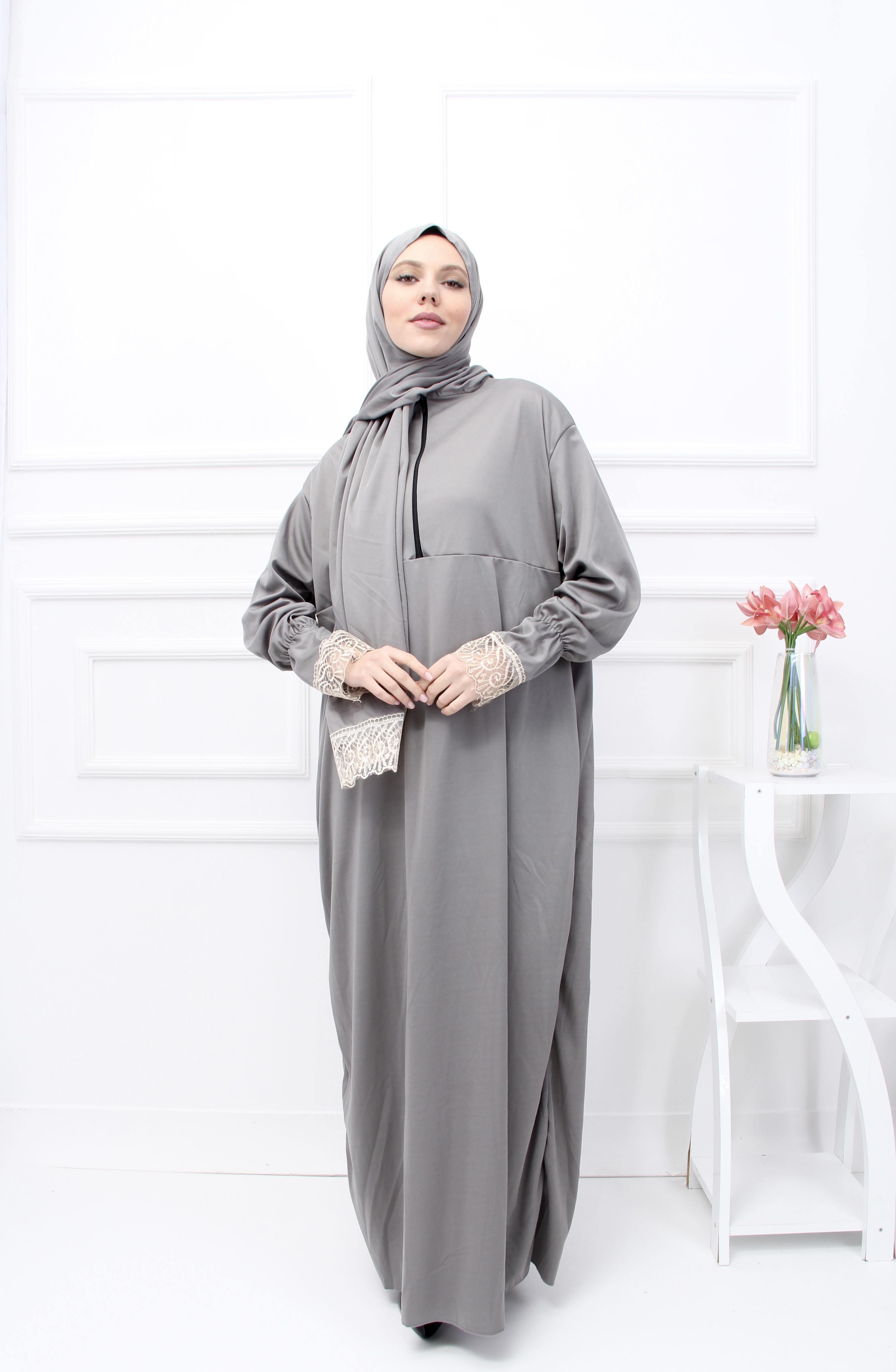 Yarım fermuarlı namaz elbisesi