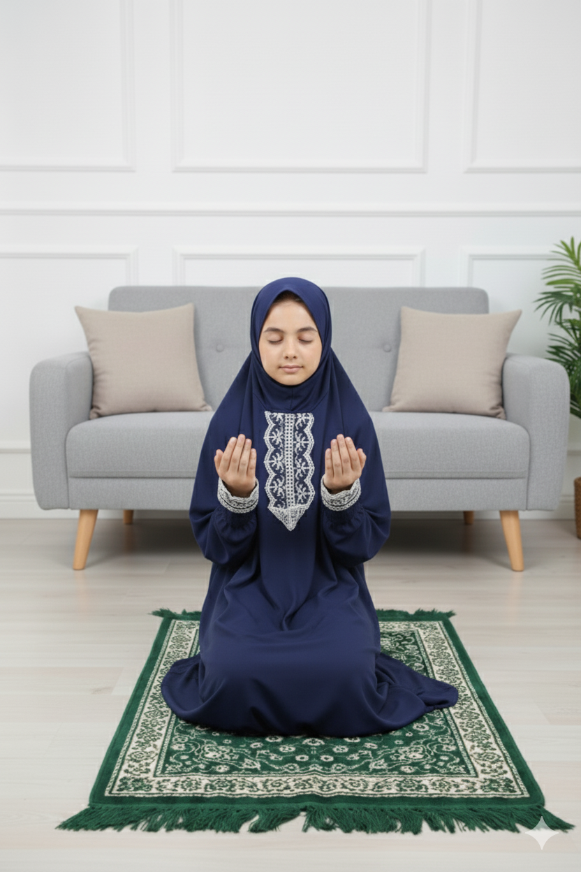 Çocuk Genç şallı dantelli namazlık 