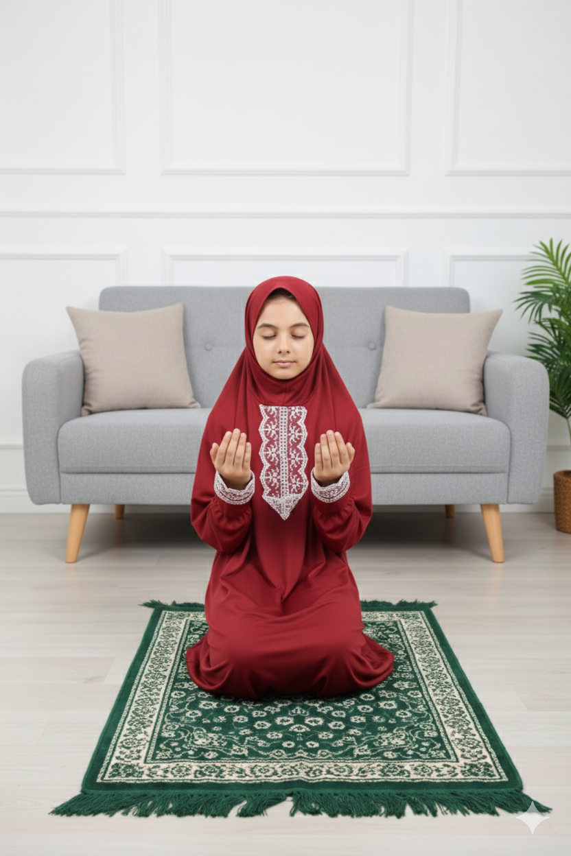 Çocuk Genç şallı dantelli namazlık 