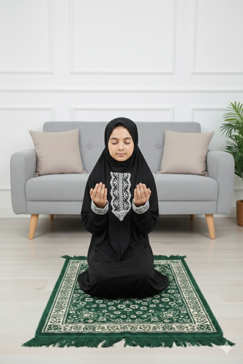 Çocuk Genç şallı dantelli namazlık 