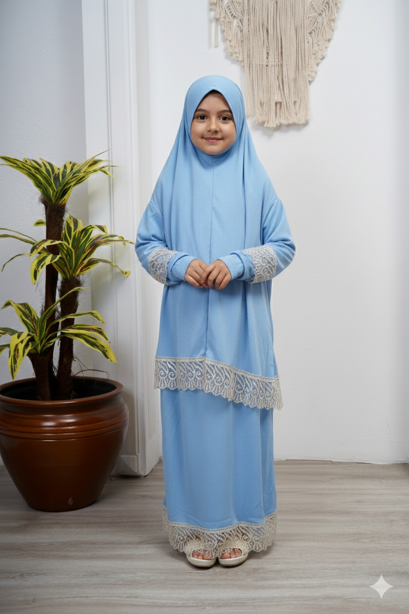 Çocuk Genç başörtülü etekli namaz elbisesi