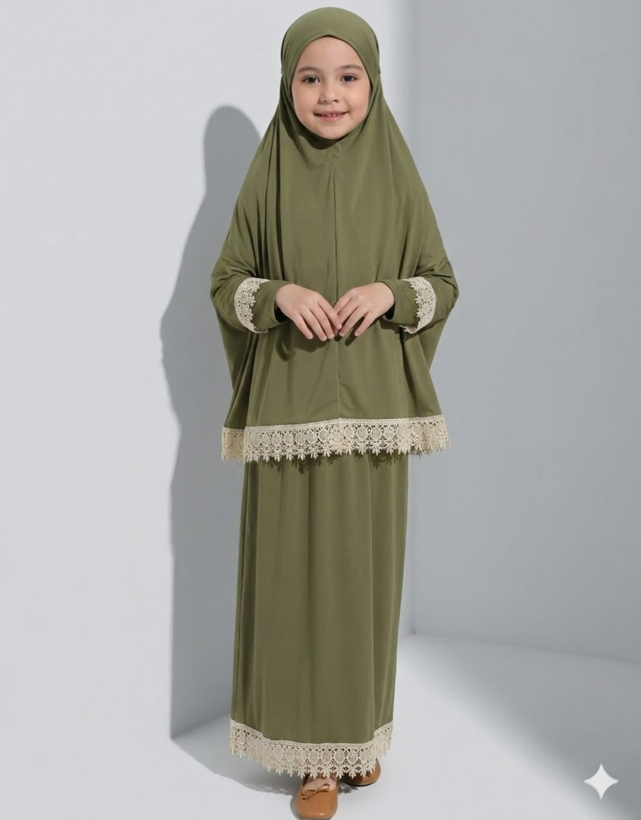 Çocuk Genç başörtülü etekli namaz elbisesi