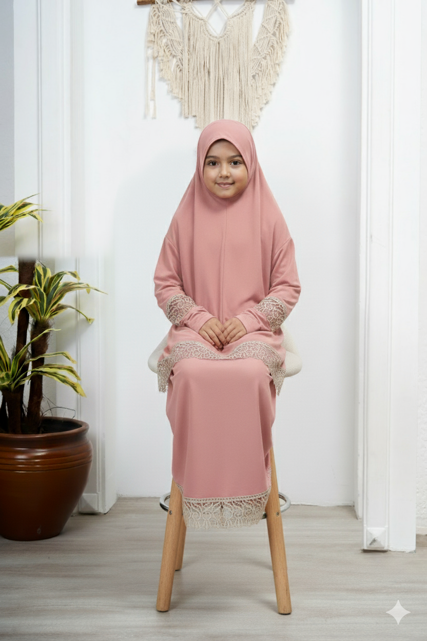 Çocuk Genç başörtülü etekli namaz elbisesi