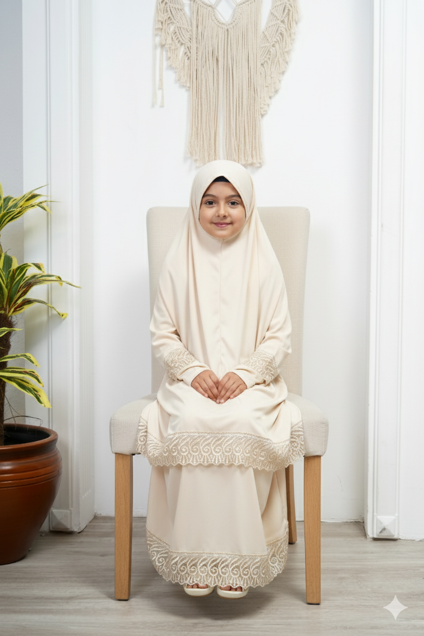 Çocuk Genç başörtülü etekli namaz elbisesi